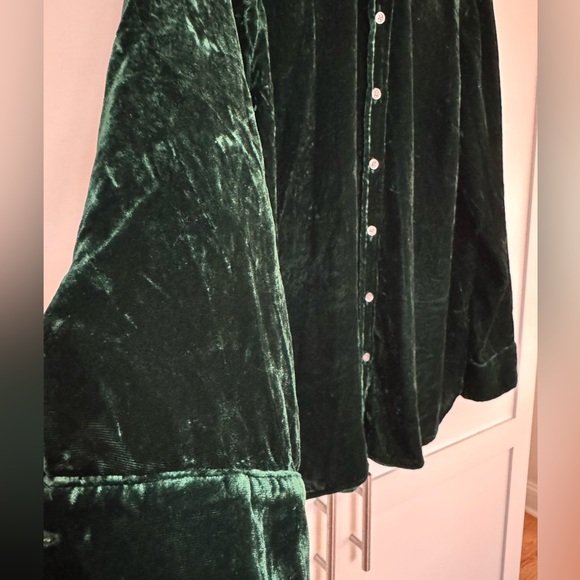 Talbots Green Velvet button down blouse size Large Petite - Picture 4 of 6